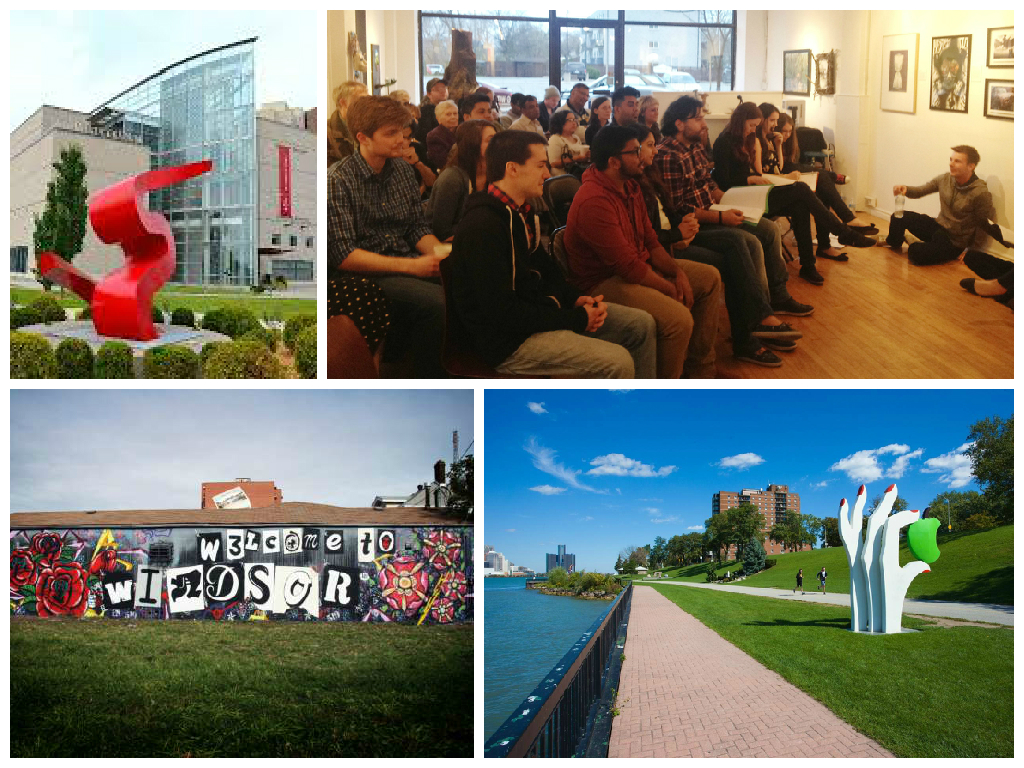 Collage of indoor and outdoor art spaces