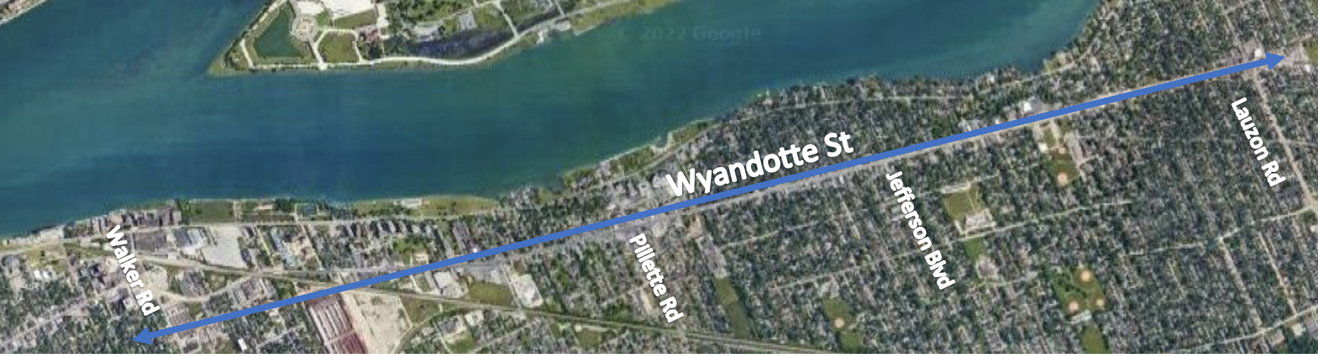 Map of study area, Wyandotte Street from Devonshire Road to Watson Avenue