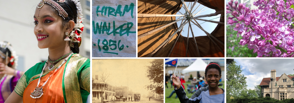 Collage of current and historical images of people, places and events in Windsor