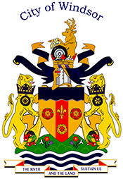 City of Windsor coat of arms (as detailed) with words, The river and the land sustain us.