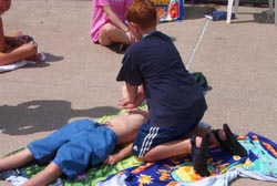 Student practising cardiopulmonary resuscitation (CPR)