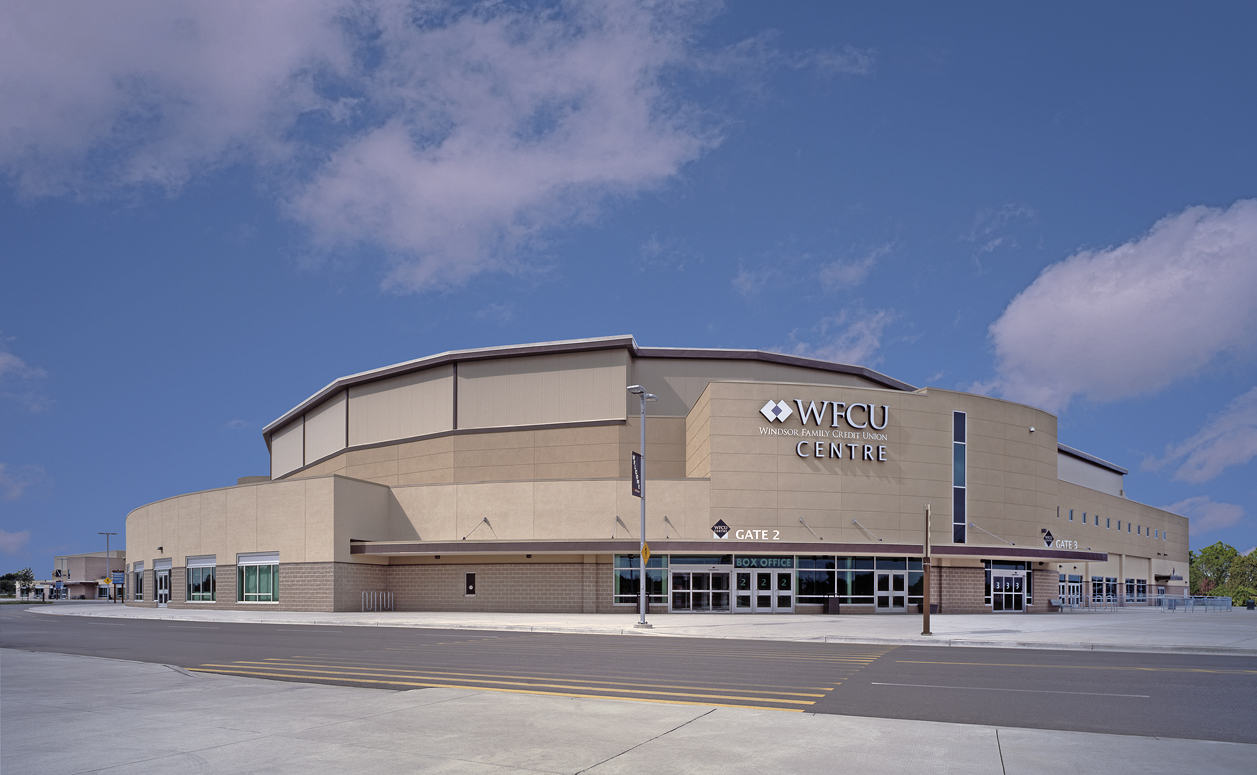 WFCU Centre under lightly clouded sky