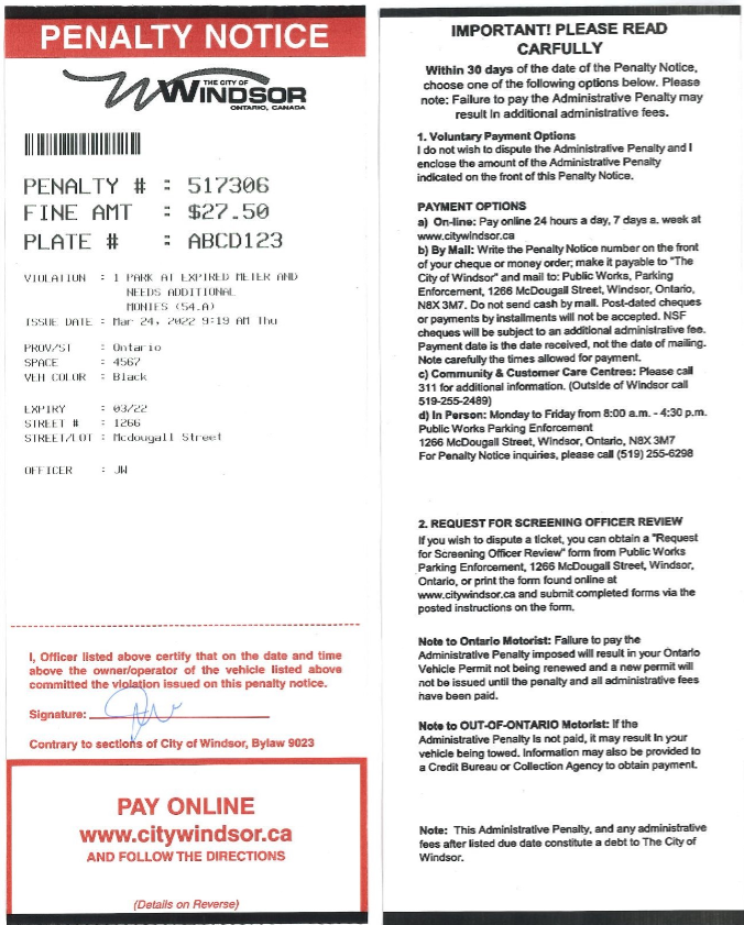 Penalty notice example