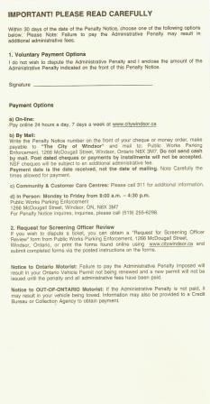 Sample handwritten ticket - back