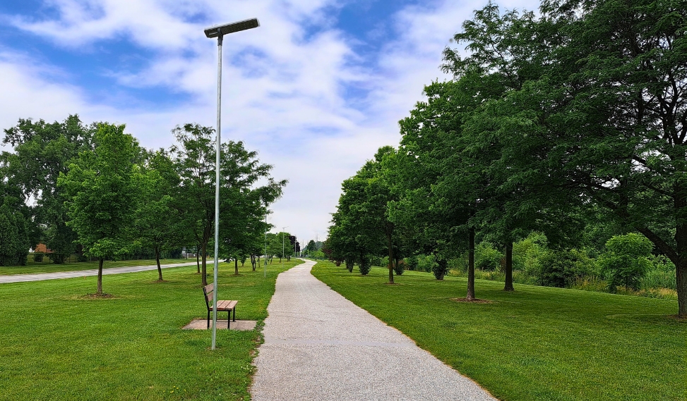 Bench along College Avenue Bikeway Park trail