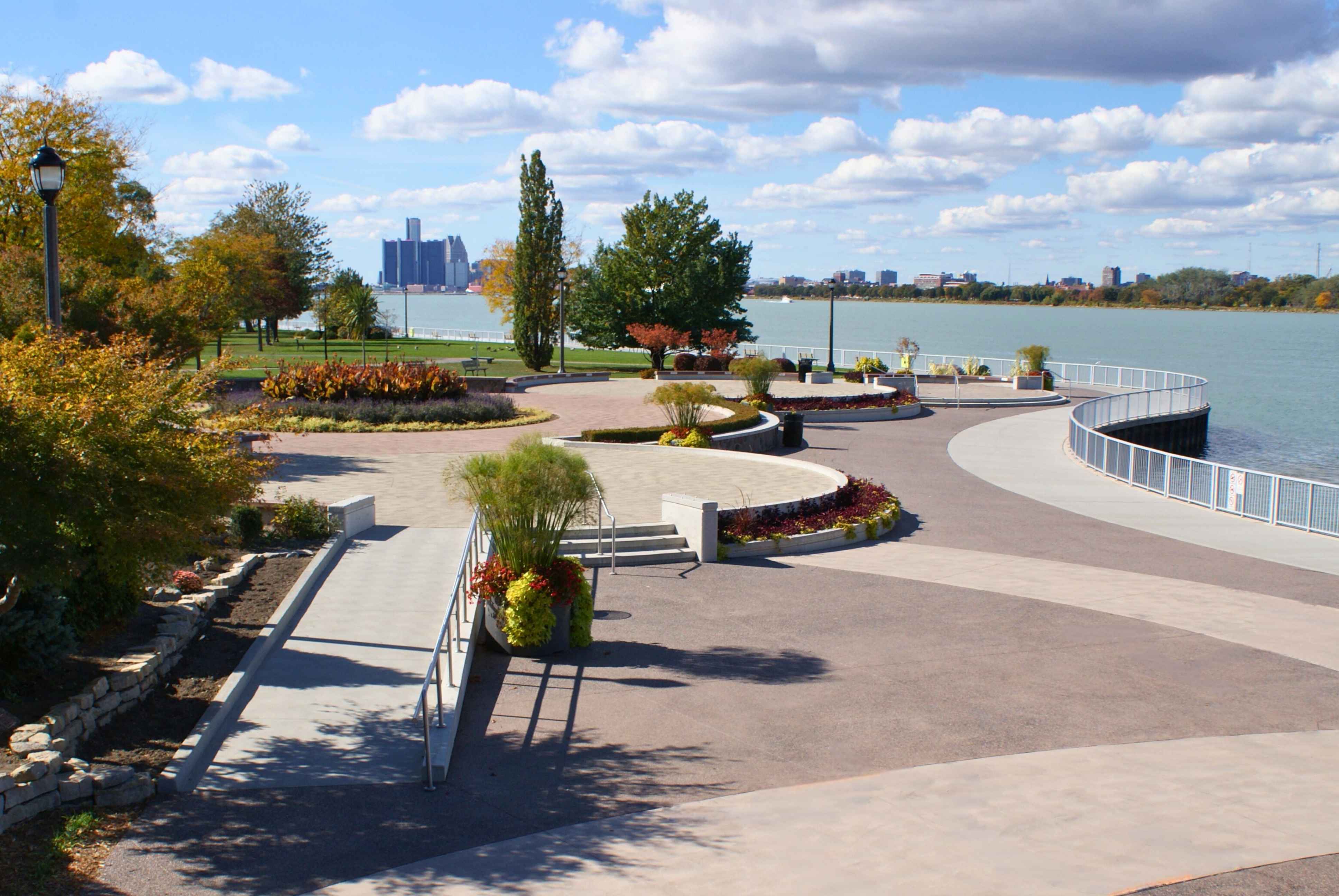 Reaume Park patio and gardens on the Detroit River