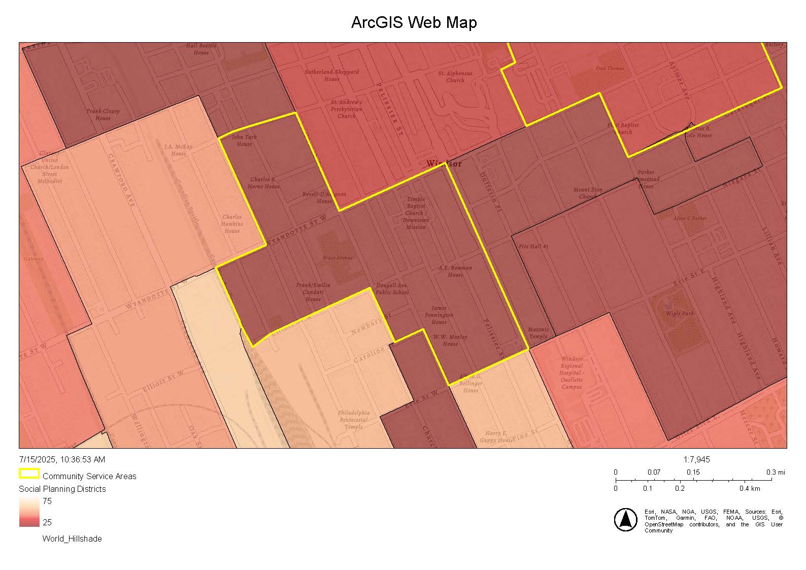 Map showing the borders of the Bruce Park Neighbourhood area