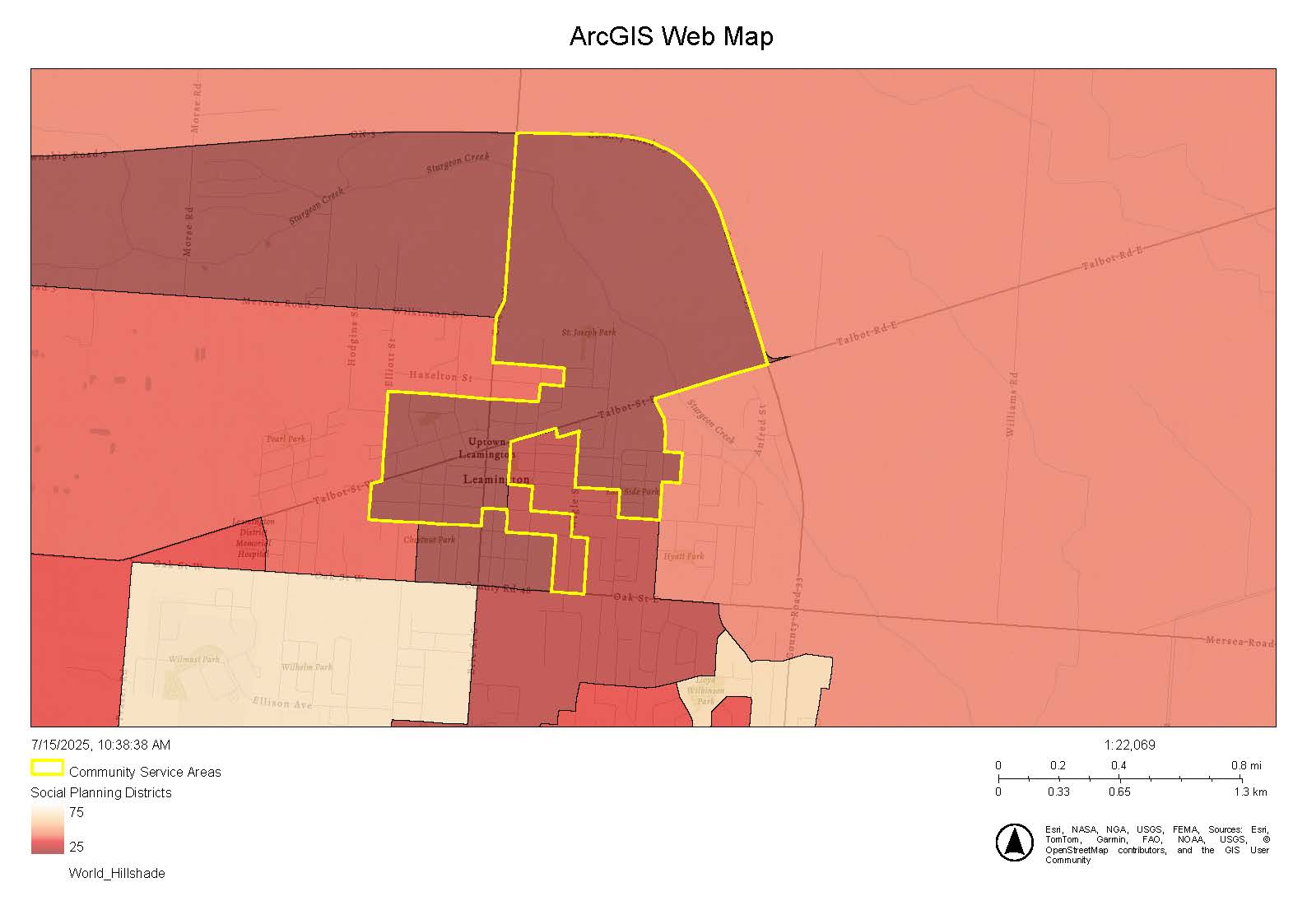 Map showing the borders of the North Leamington Neighbourhood area