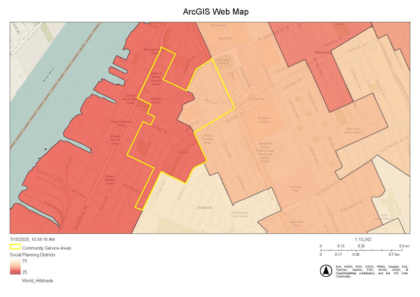 Map showing the borders of the West Windsor Neighbourhood area